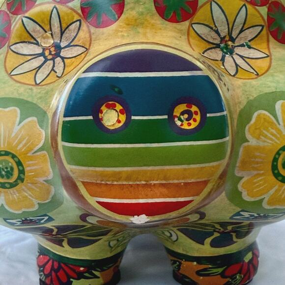 Vintage 1960s Mexican Piggy Bank Handpainted Boho Decor Ceramic Large Pig - Picture 11 of 11